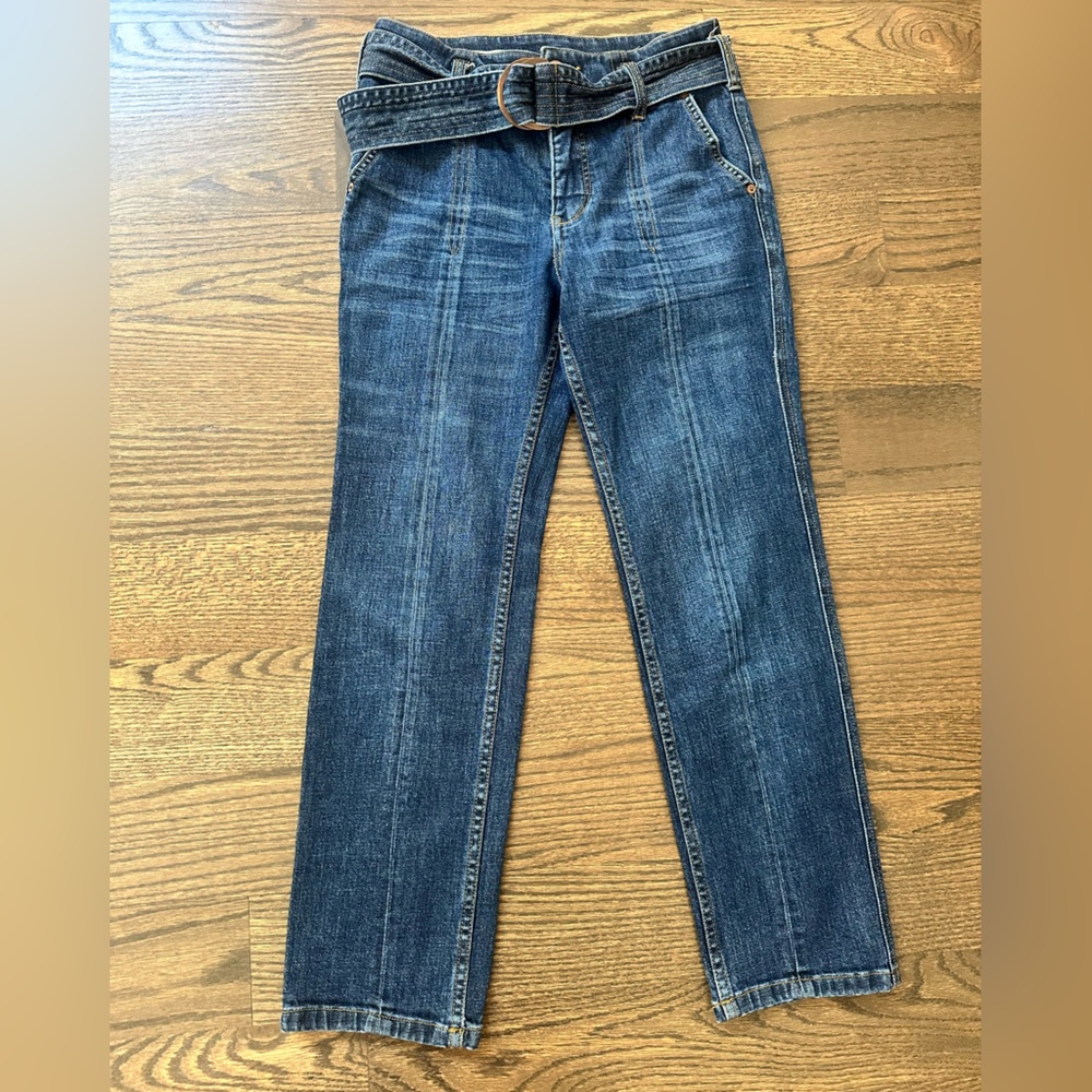 Sz 25 Pilcro Anthropologie Belted High-Rise Slim Straight Leg Jeans Stretch Crop